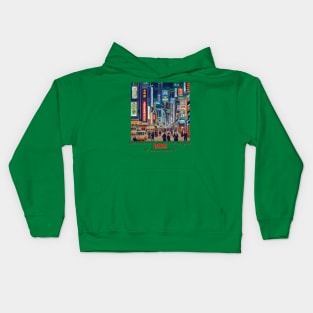 Japan Wandering into the Night of Akihabara Tokyo by Kana Kanjin Kids Hoodie